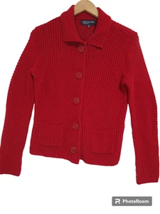 UNIQUE Sz M Jones New York CHUNKY KNIT Cotton Cardigan Sweater Red Y2K Preppy - Picture 1 of 13