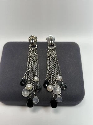 Подлинный David Yurman из чистого серебра бижутерия жемчуг многоцветный подвеской серьги - Изображение 1 из 4