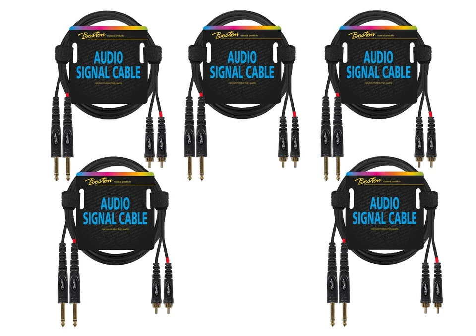 Audiokabel 2x RCA 6.3mm Monoklinke 0,75m Boston AC-273-075 Schwarz 5 Stück Pro - Bild 1 von 2