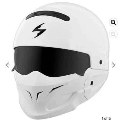 Casco de motocicleta convertible Scorpion blanco brillante grande Foto 1 de 4