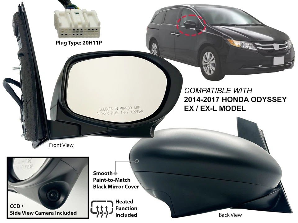 Espejo retrovisor para Honda Odyssey Ex-L 2014-2017 modelo con cámara climatizada lado del pasajero Foto 1 de 4
