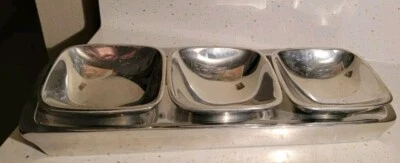 Pottery Barn Barona Aluminum 13x 4 Platter & 3 4" x 4" Serving Bowls  - Image 1 of 3