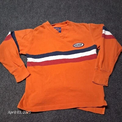 VTG Guess Jeanswear Shirt Youth Size Small 8-10 Orange Long Sleeve Striped 90s - Image 1 of 4