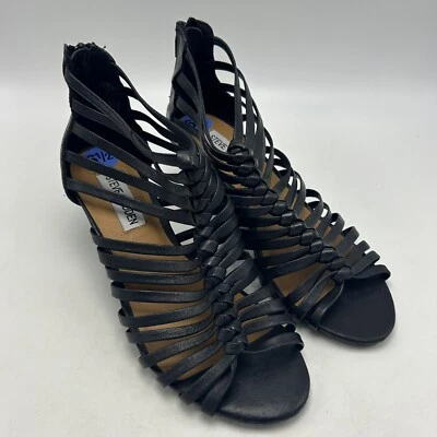 Sandalias Steve Madden para mujer 6,5 tiras cuña cuero negro tacón Y2K 2,5" Foto 1 de 4