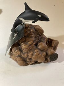 John Perry Vintage Orca Whale Sculpture Burl Base. With Tag