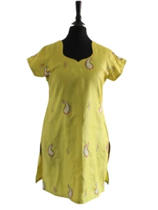 Vintage Paisley Indian Tunic Mustard Embroidered Handmade Hippy Long Top 8 - Picture 1 of 4