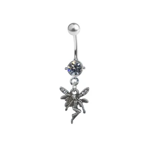 Belly Navel Ring Dangle Fairy Faerie with Prong Setting CZ Gem 14g - Picture 1 of 3