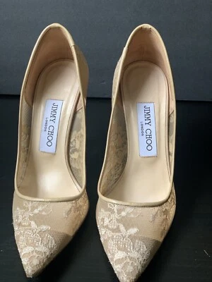 Jimmy Choo Beige Mesh Lace Floral Stiletto Pumps Heels SZ 36/6 Classic - Image 1 of 4