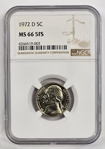 1972 D Jefferson Nickel *** NGC MS 66 5FS - Picture 1 of 2