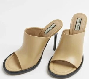 Womens Mule summer Sandals Beige Super High Leather Stiletto Heeled RRP£ 67 - Picture 1 of 4