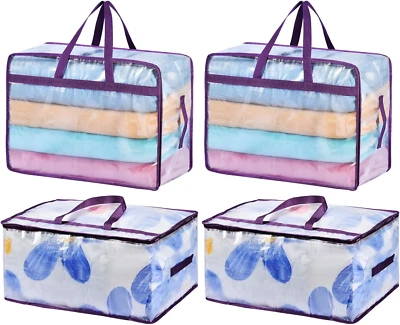 ACNUSIK 20 Gallon Large Clear Blanket Storage Bags for Bedding with Zipper Handles, 76L