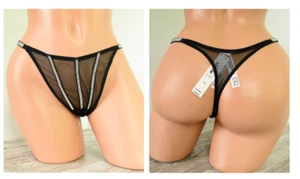 Victoria's Secret MEDIUM *VERY SEXY* SHEER SHINE THONG PANTY *Black* - Picture 1 of 6