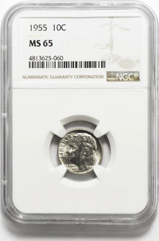 1955 10c Roosevelt Silver Dime Ten Cents NGC MS65 BU Philadelphia Cover