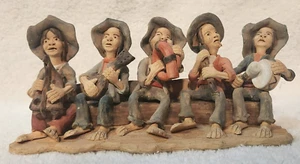 Peruvian Pottery Figurine Men Playing Instruments on Bench Signed Castro Peru - Picture 1 of 11