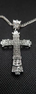 Fashion Jewelry Silver Rhinestone Stainless Steel Cross Pendant And Necklace24" - Picture 1 of 10
