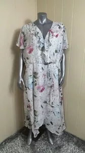 Lane Bryant Maxi Dress Womens Size 24 White Floral Ruffle Wrap Chiffon Lined - Picture 1 of 16