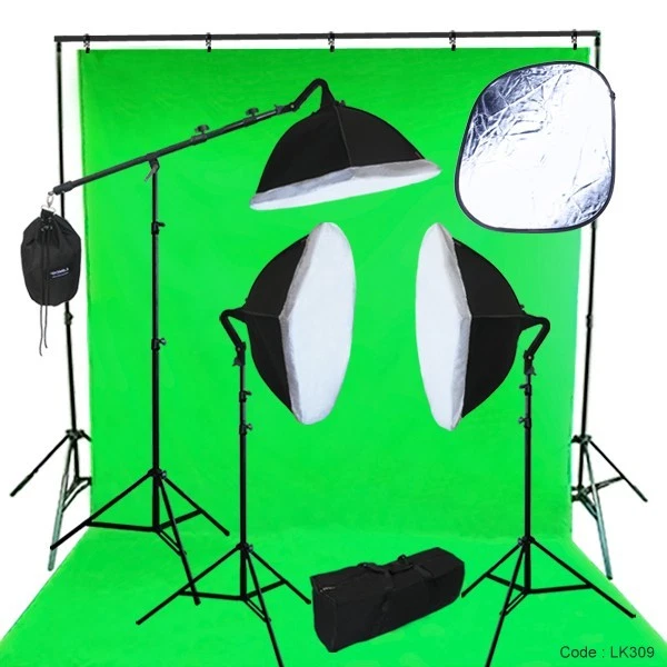 Kit de iluminación de estudio de pantalla verde Chromakey de 10 x 13 con luz de soporte de telón de fondo  Foto 1 de 4