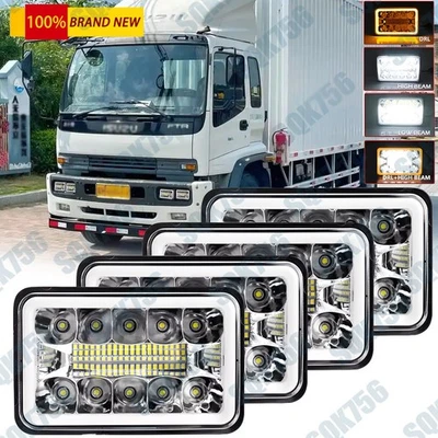 4 piezas faros LED de 4""x6" haz sellado alto/bajo ámbar DRL para Isuzu NQR NPR NPR-HD Foto 1 de 4
