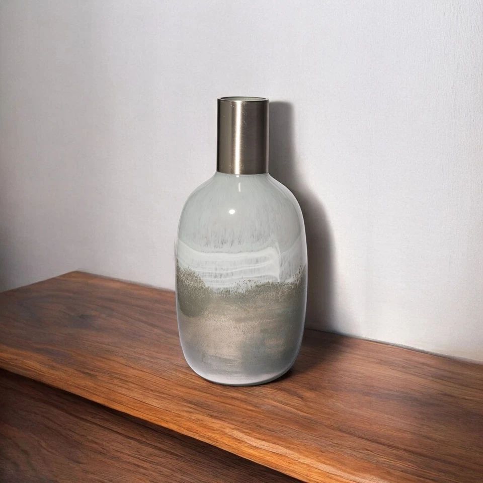 Jarrón de mesa de cristal cilíndrico abstracto marrón de 16" Foto 1 de 4