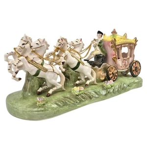 Vtg CAPODIMONTE ITALY Porcelain Cinderella Princess Stagecoach 4 Horse Carriage - Picture 1 of 16