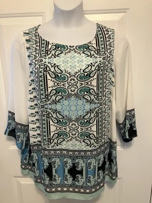 Blusa Top Mujer Rosa + Oliva Talla 1X Plus Aqua Negra Paisley Boho Foto 1 de 4