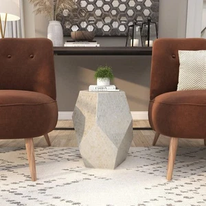 Litton Lane 16 in. Cream Handmade Medium Hexagon Wood End Accent Table - Picture 1 of 12