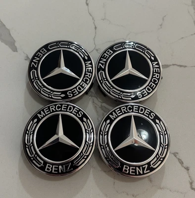 Set of 4 Mercedes Benz Center Caps Black 75mm/2.95Inch Will Fit Most Models - Image 1 of 4
