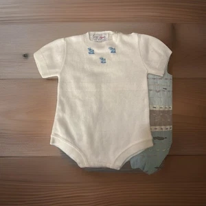 Abito unico vintage alla moda di Spur Orlon acrilico blu cucciolo su bianco - Foto 1 di 5