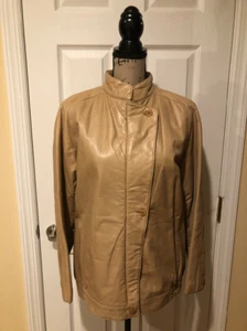 Saks Fifth Avenue Women’s Vintage Leather Coat Jacket Tan Large - Picture 1 of 12