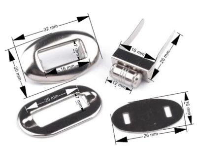 Drehverschluss Mappenschloss Taschenverschluss 2 Stück silber 20x32 mm - Bild 1 von 3