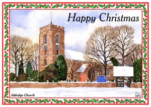 ALDRIDGE IGLESIA WALLSALL ARTISTAS PINTURA BRILLANTE TARJETA DE NAVIDAD 8"x 6" PUBLICACIÓN GRATUITA - Imagen 1 de 2