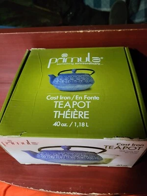 Tetera floral azul de hierro fundido Primula 40 oz con infusor de té nueva en caja Foto 1 de 4