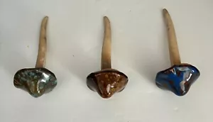 Fun Pottery GARDEN MUSHROOM STAKES Glazed tops Blue Brown Green - Picture 1 of 13