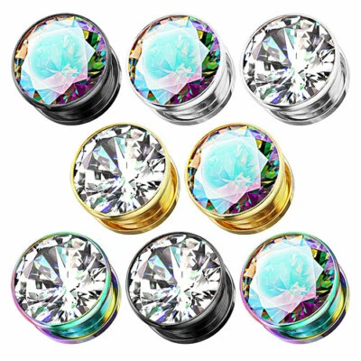 Ohr Plug Flesh Tunnel Piercing mit großen eingefassten glitzernden Kristall 💎 - Bild 1 von 2