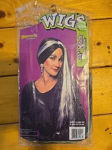 24" Witch Black With White Streaks Wig Brand  Masquerade Magic - Picture 1 of 4