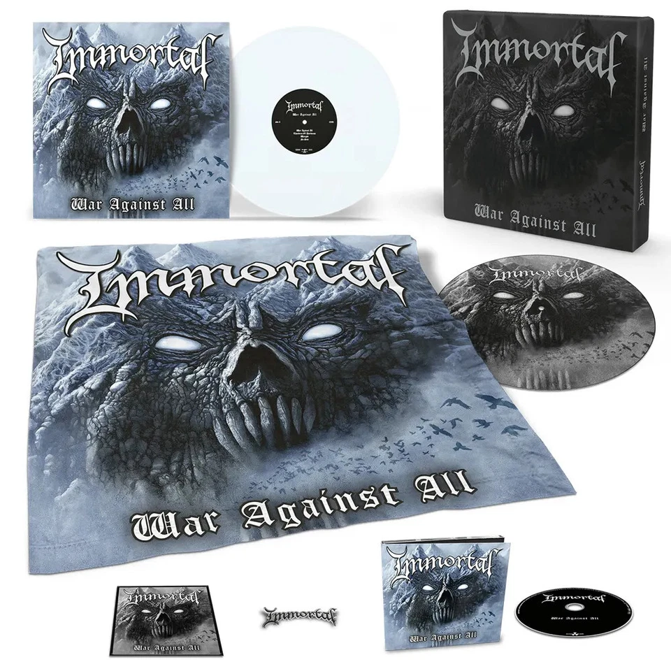 War Against All - Limited Edition Boxset includes LP on White Colored Vinyl, CD, Flag, Pin Badge, Patch & Slipmat by Immortal (Record, 2023)