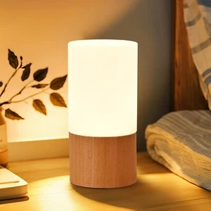Bedroom Bedside Night Light Small LED Wood Table Lamp Dimmable Led Lighting - Picture 1 of 7