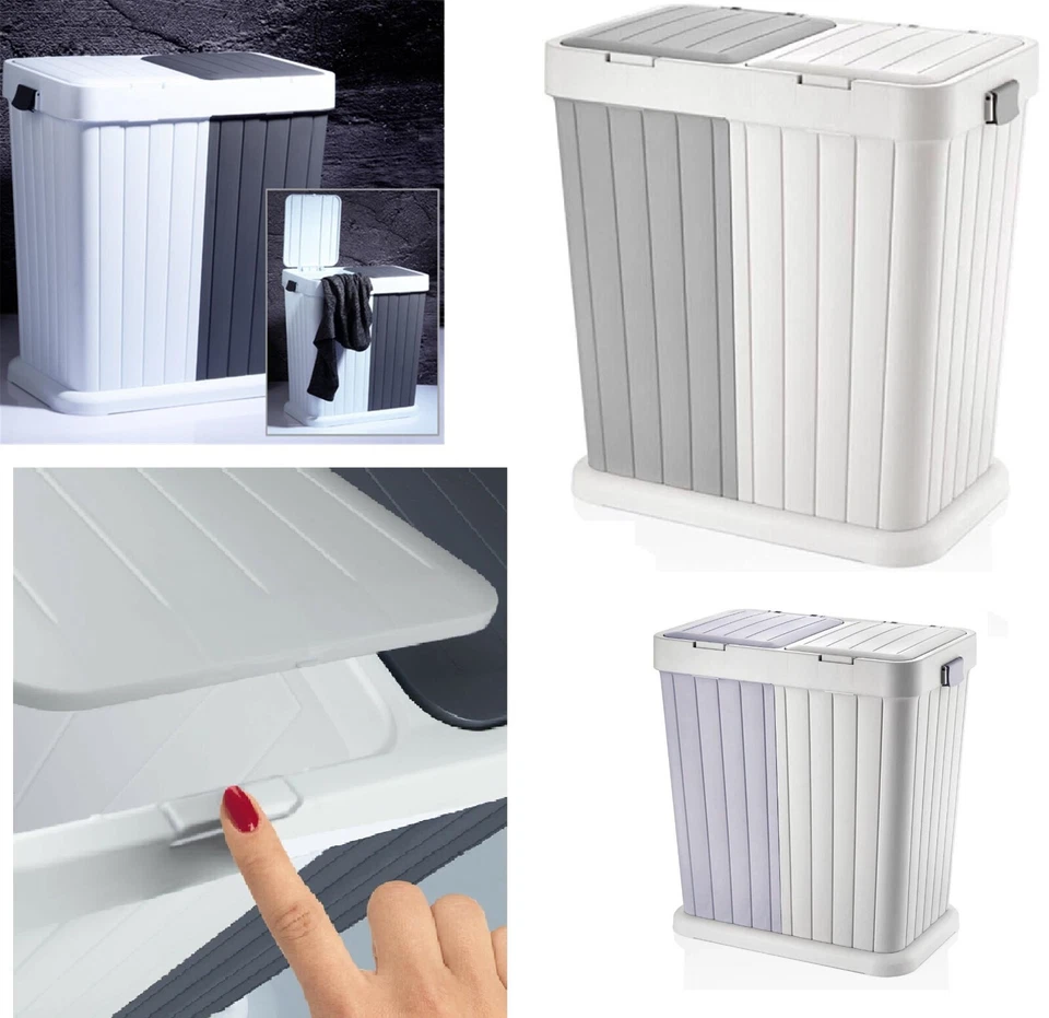 80L Two Compartment Auto Cover Multi Purpose Laundry Basket Waste Recycling Bin - Image 1 of 1