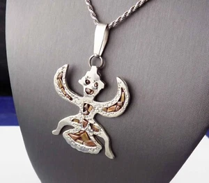 Vintage Messer Anhänger Halskette massiv 925 Sterling mit Messing Kupfer Intarsien, signiert - Bild 1 von 11