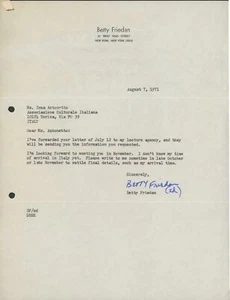 [FEMINISM] Betty FRIEDAN: Typed Letter Signed - Picture 1 of 1