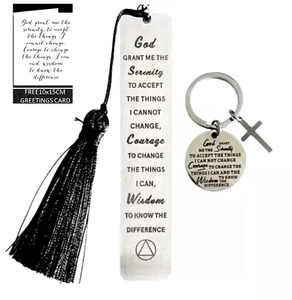 Serenity Prayer Keyring Bookmark Set Stainless Steel with FREE Greetings Card - Picture 1 of 5
