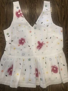 Crown & Ivy Peplum Tank Top White Beaded Flowers Jewels S small - Picture 1 of 5