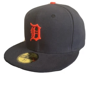 New Era Detroit Tigers Fitted Cap 7 3/8 Blue (No New Era Logo On Side) - Picture 1 of 4