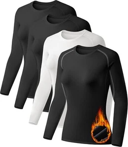 TELALEO 4 Pack Women's Thermal Shirts Fleece Lined Athletic Tops Long Sleeve Com - Picture 1 of 8