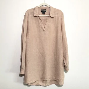 Camisa túnica Tahari para mujer 2X rosa lino manga larga cuello Lagenlook costero - Imagen 1 de 12