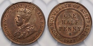PCGS Graded MS64RB Australia 1922 Halfpenny 1/2D George V Uncirculated Coin - Picture 1 of 3