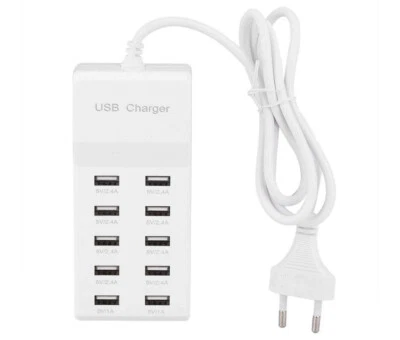 ciabatta con cavo corrente multipresa 10 Usb Caricatore Caricabatterie viaggio - Immagine 1 di 3