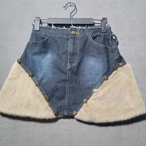 Cyanrose Denim and Fur Mini Skirt Women's Size Small - Picture 1 of 4