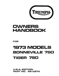 Triumph Owners Manual Book 1973 Bonneville 750 & 1973 Tiger 750 - Picture 1 of 12