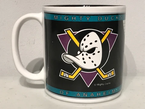 Vintage 1994 Mighty Ducks of Anaheim Coffee Mug NHL Hockey Walt Disney Licensed Cover
